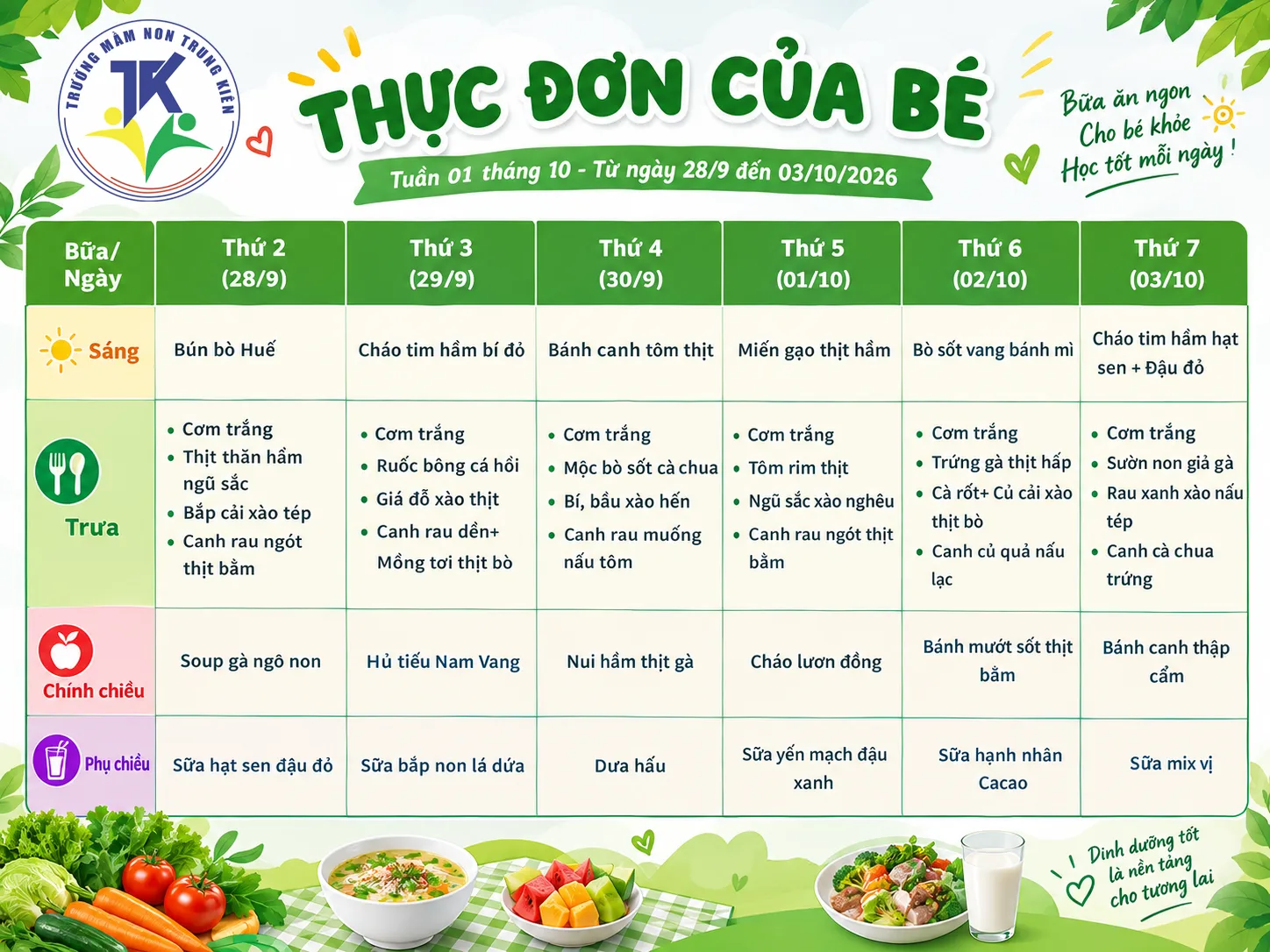 Thực đơn của bé